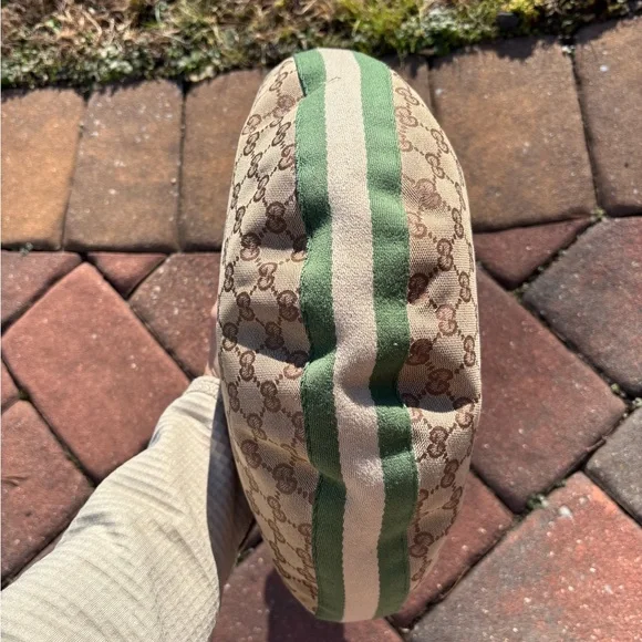 Vintage Gucci Shoulder Bag GG Pattern Bamboo 131036 Beige Brown Green Leather - Picture 5 of 16